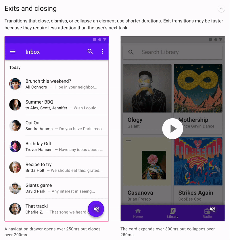 Transitions when exits and closing